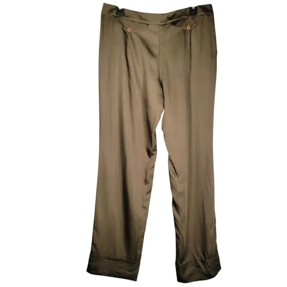 Emporio Armani Brown Silk Blend Wide Leg Pleated Pants 46 US 12 - Picture 2 of 10